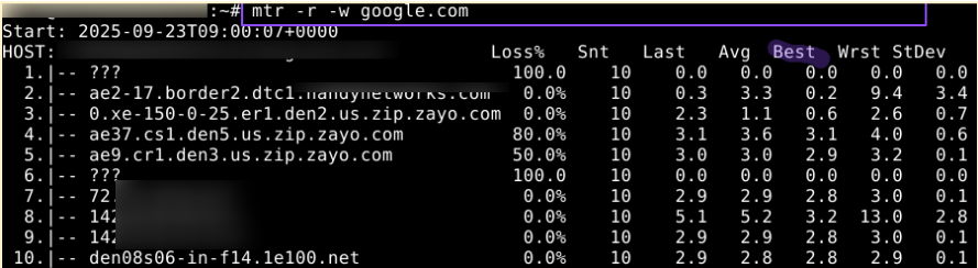 mtr -r -w google.com