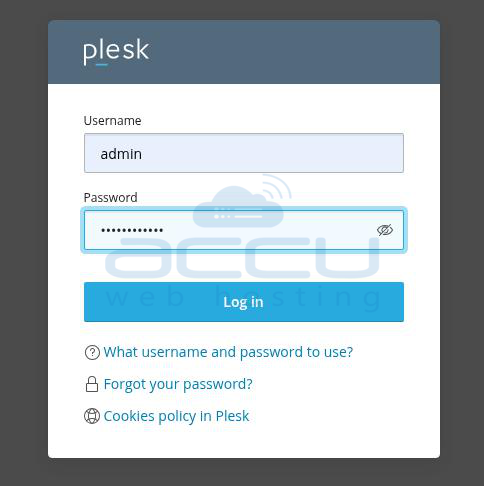 Plesk login screen