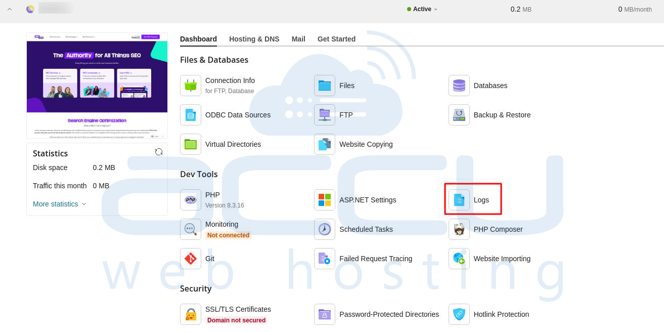 Dev Tools Logs section