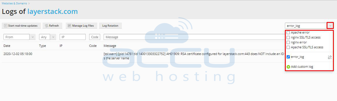 Filtering logs by errors