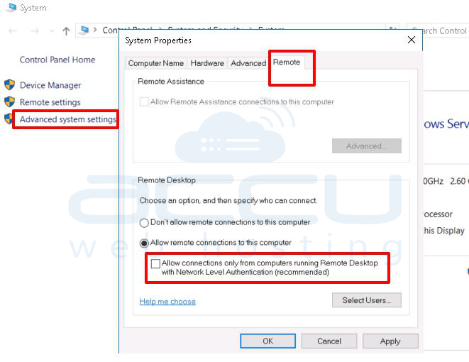 remote desktop connection an internal error has occurred