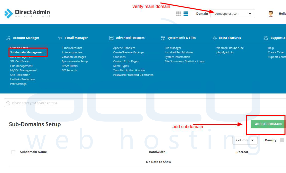 How to add subdomain in DirectAdmin? Knowledgebase AccuHosting
