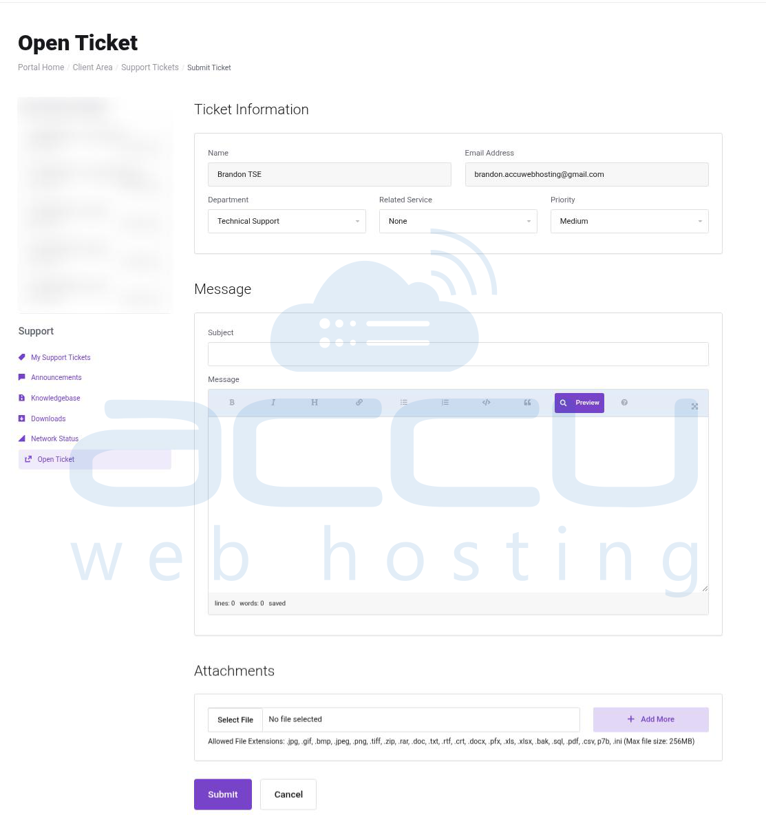 How to create and manage support tickets from client area? - AccuWebHosting
