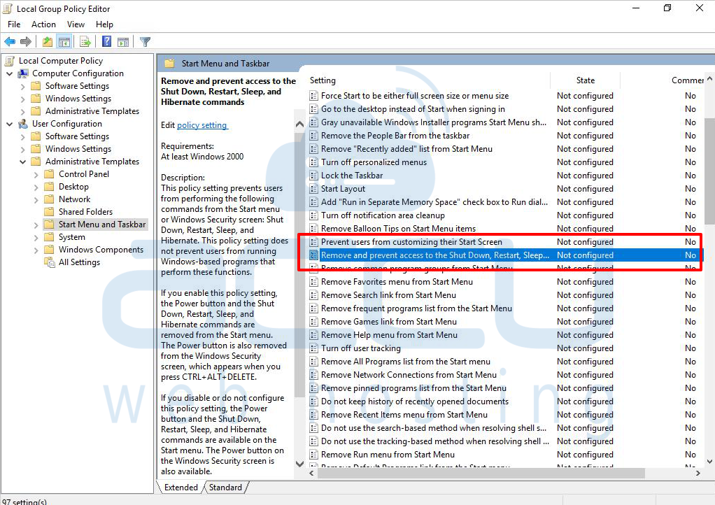 How to disable shutdown option from start menu in Windows server ...