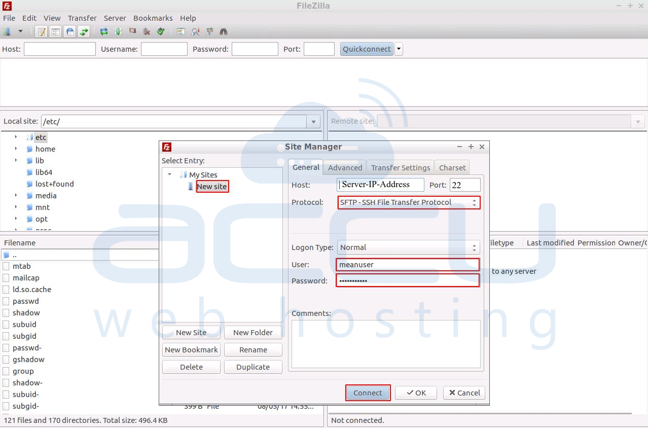 enter sftp details