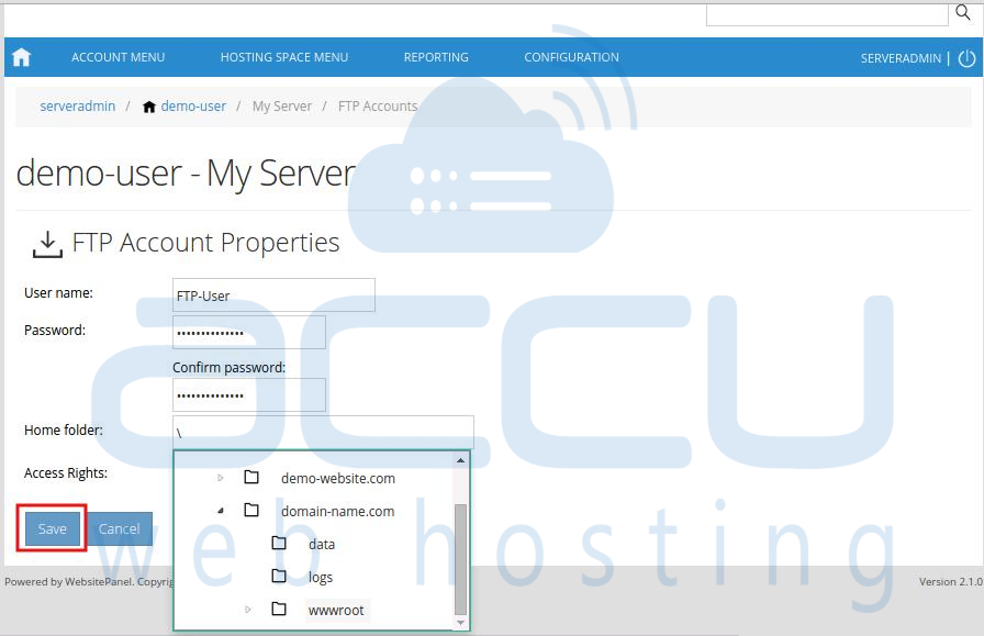 FTP Account Properties