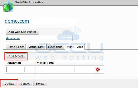 Specify Extension, MIME Type and Add it