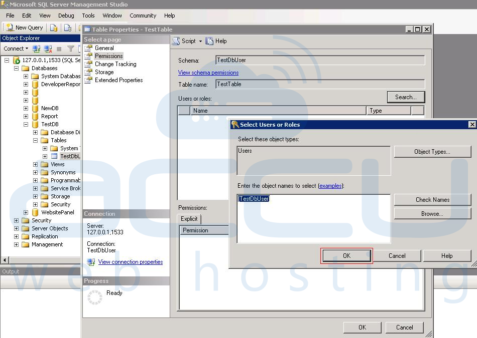 How to assign particular permissions to SQL server database user from SQL  Server Management Studio? - Knowledgebase - AccuWebHosting