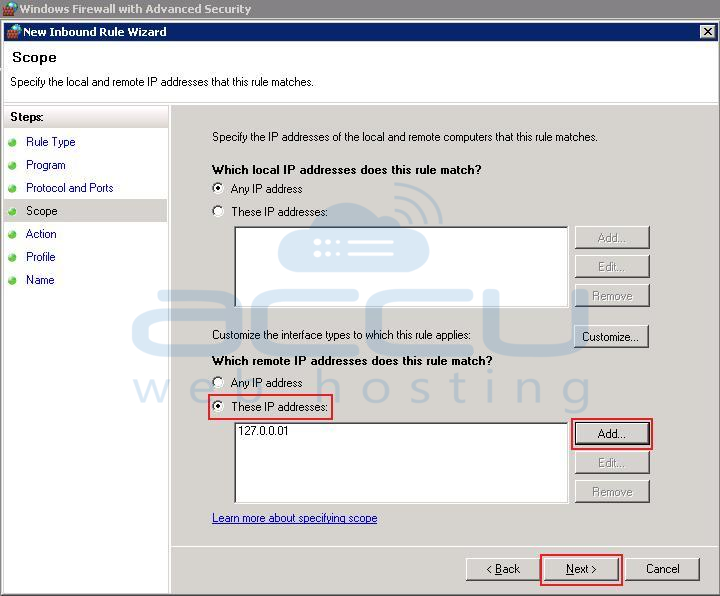 Specify Remote IP Address or its Range under Scope Section