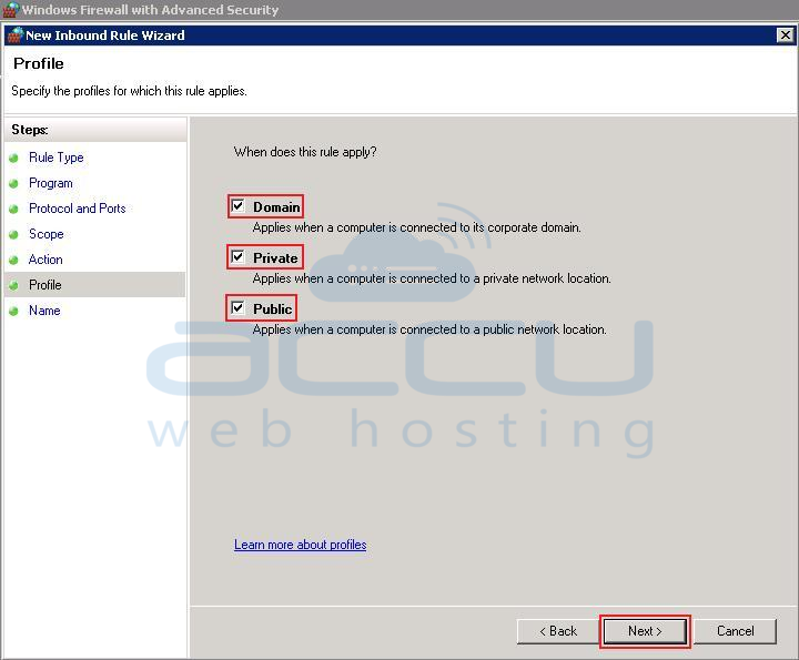 Select Profiles to which This Rule will be Applied