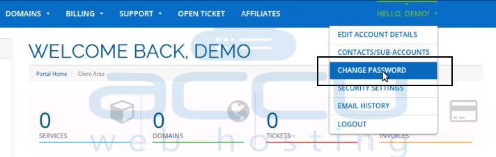 Client Area Change Password