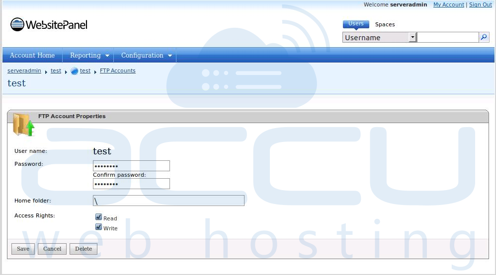 Reset FPT Account Password from WebsitePanel