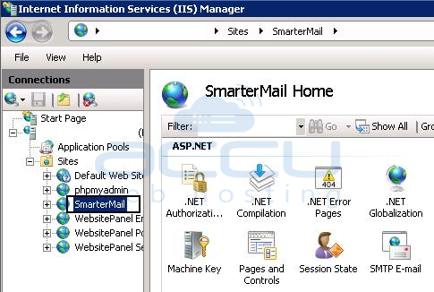 In IIS Go to SmarterMail Website
