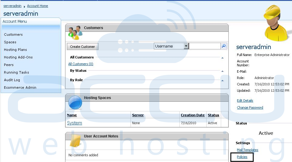 WebsitePanel Policies
