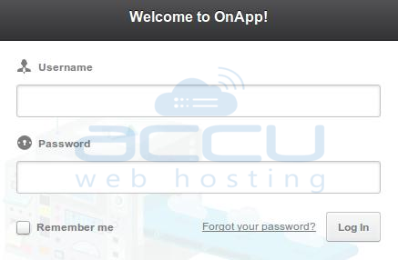 OnApp Login Control Panel Screen