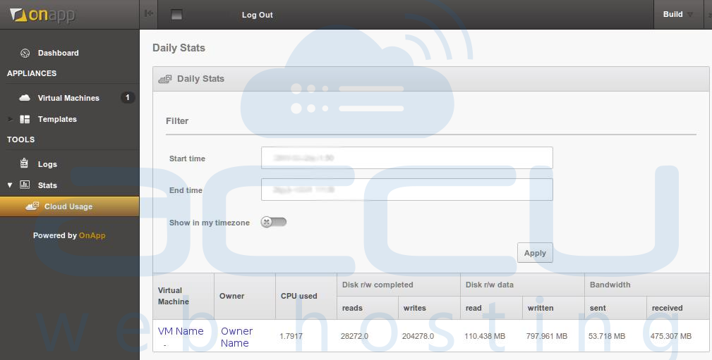 Select Cloud Usage Option from Stats