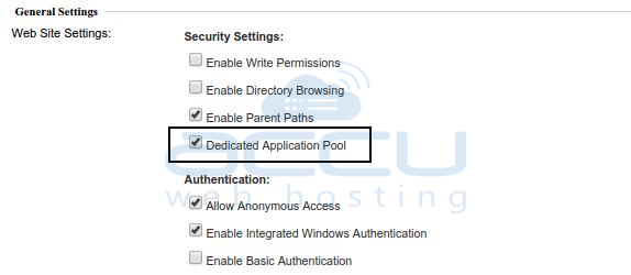 Tick Dedicated Application Pool Option