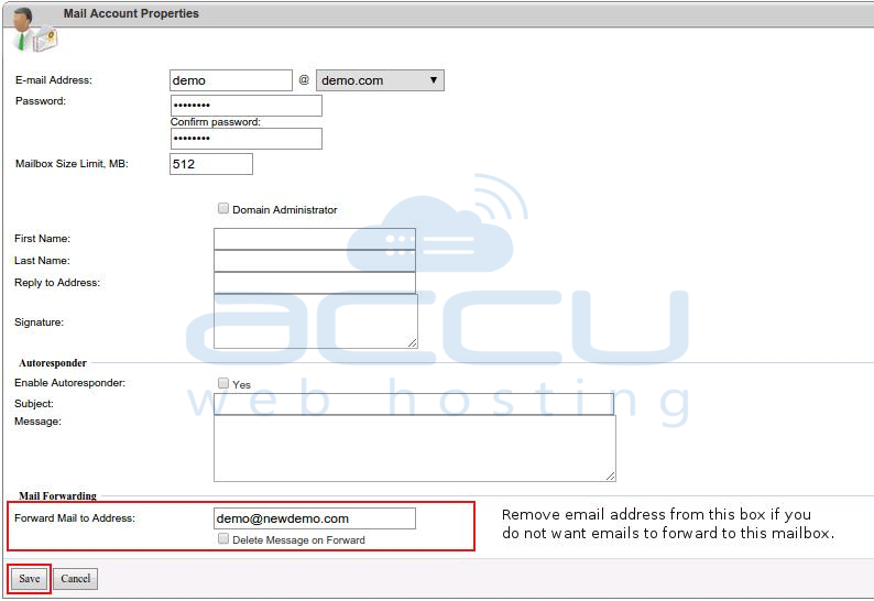 Delete Email Forwarder