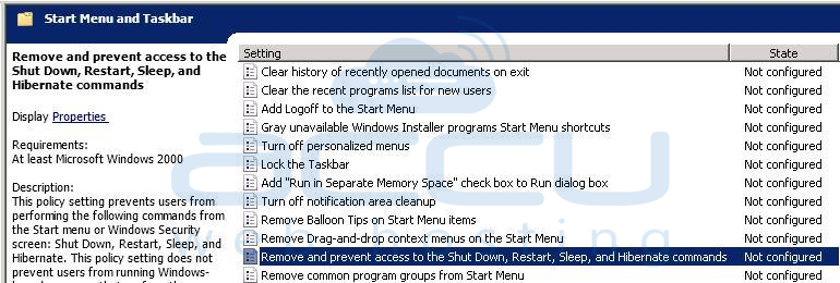 Go to Properties of Remote and Prevent Access to the Shut Down, Restart, Sleep, and Hibernate Commands