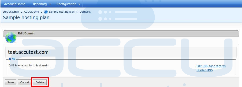 Click on Delete Button to Remove the Sub-Domain
