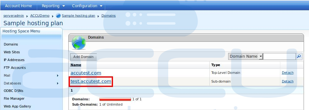 Click on the Name of Sub-Domain that You Want to Delete