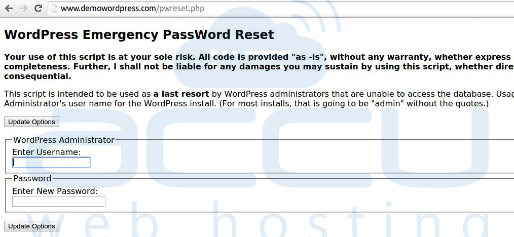 browes password reset scrtip