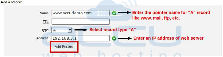 Add New "A" Record for Your Domain
