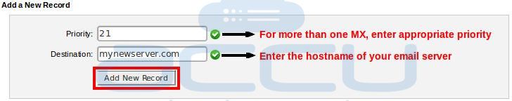 Add New "MX" Record for Your Domain