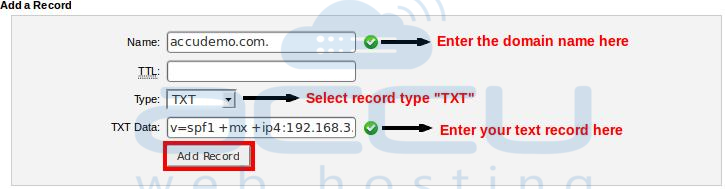 Add New "TXT" Record for Your Domain