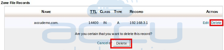 Click on Delete to Delete Any DNS Record