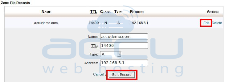 Click on Edit to Edit Any DNS Record