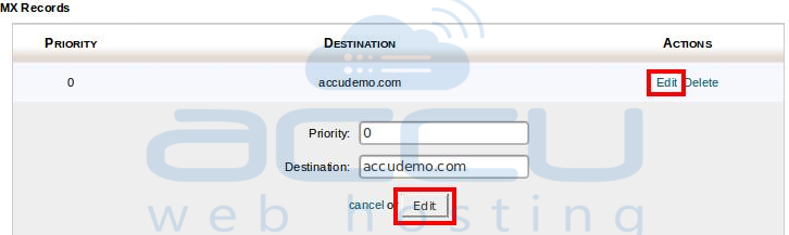 Edt MX Record by Clicking on Edit Option
