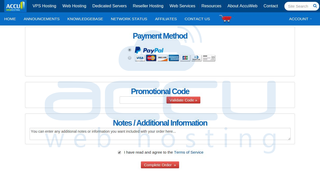 Select Payment Method, Provide Promotional Code, Accept Terms and Complete Order Select Payment Method, Provide Promotional Code, Accept Terms and Complete Order