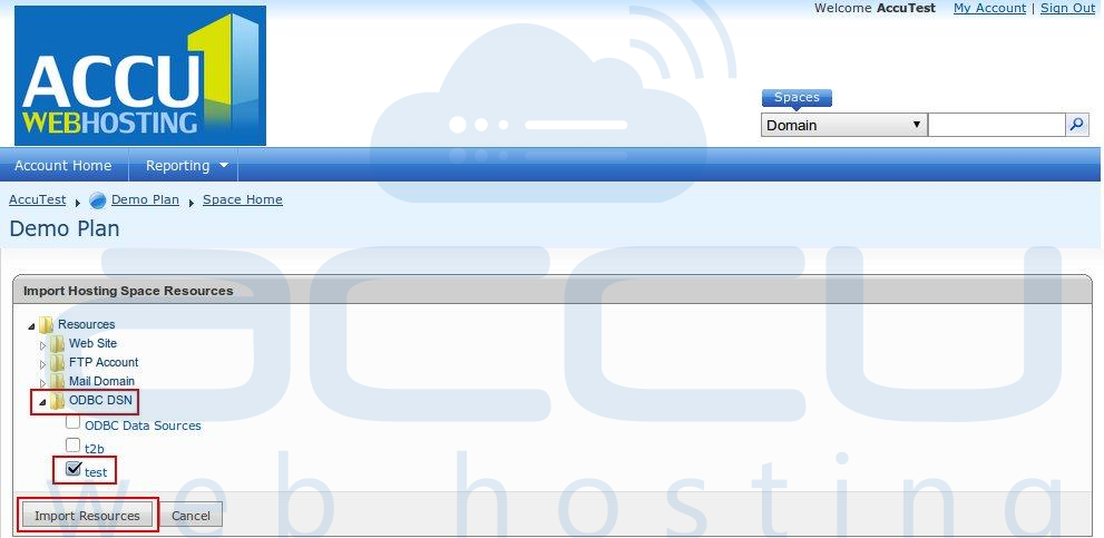 Select the Resource that you want to Import in WebsitePanel