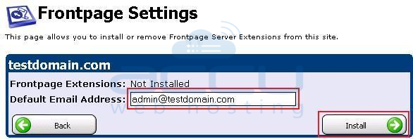 Define Admin Email Address and Install FrontPage Exntensions