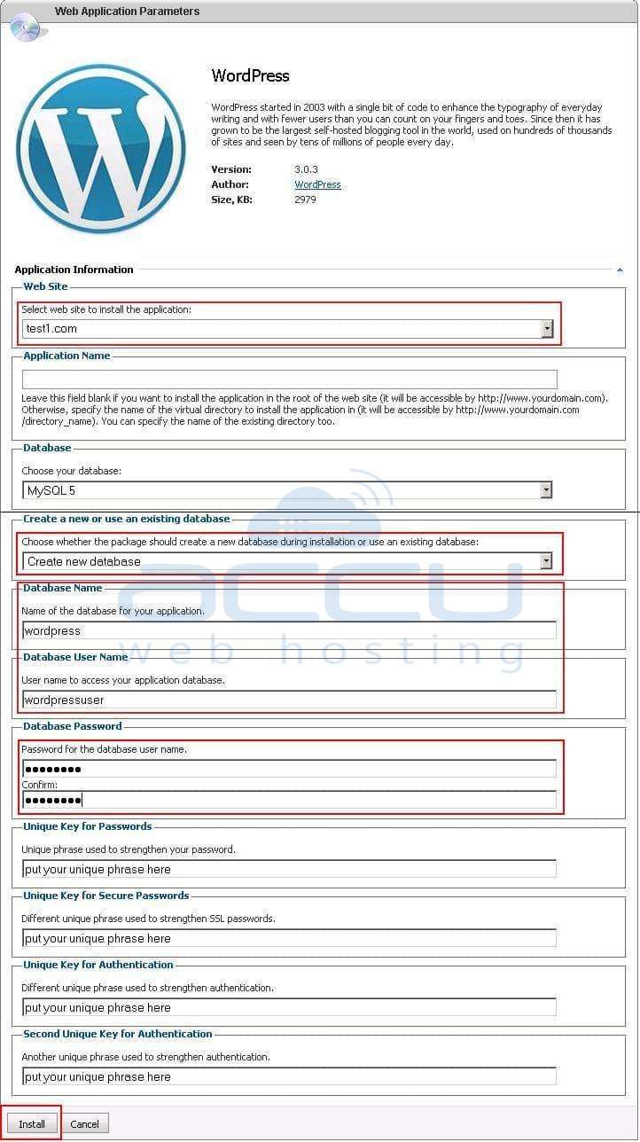 Fill All Details to Install WordPress