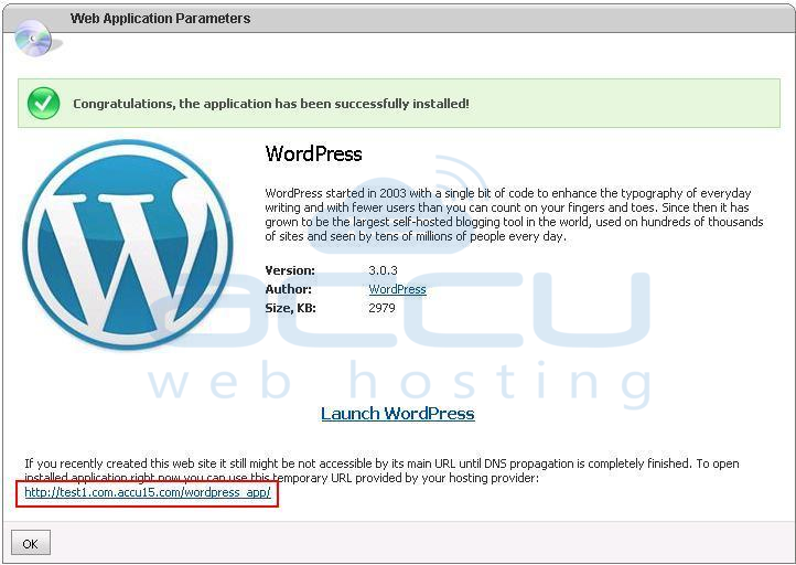 Successful Installation of WordPress