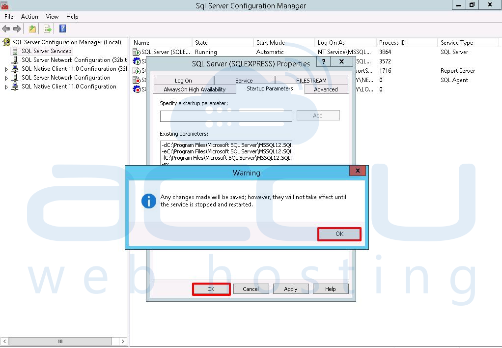 Restart MS SQL Service Pop-up