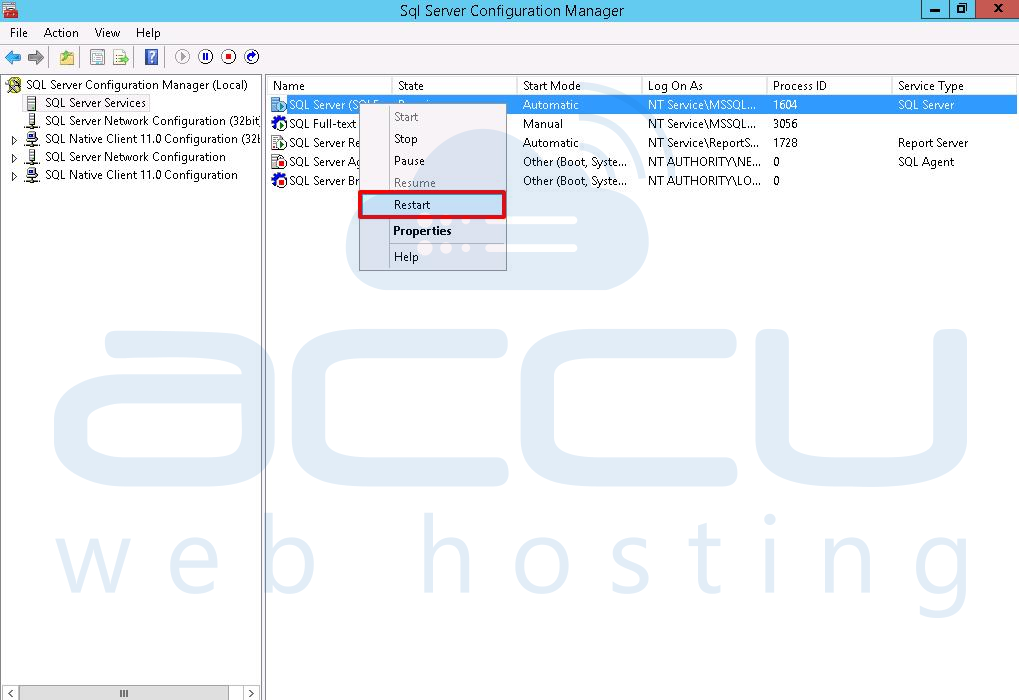 Restart MS SQL Service