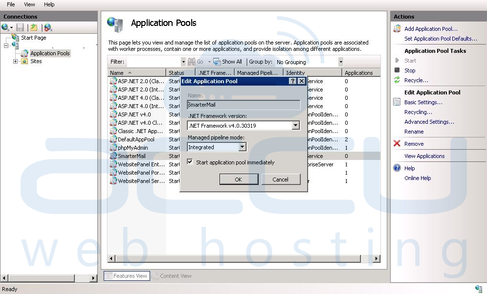 Edit ASP.Net Version in Dedicated Application Pool