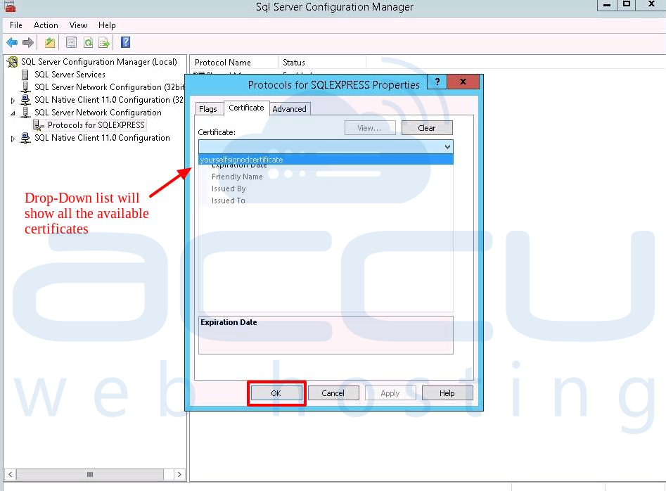 Fix : Server Unable to load user specified certificate The server will