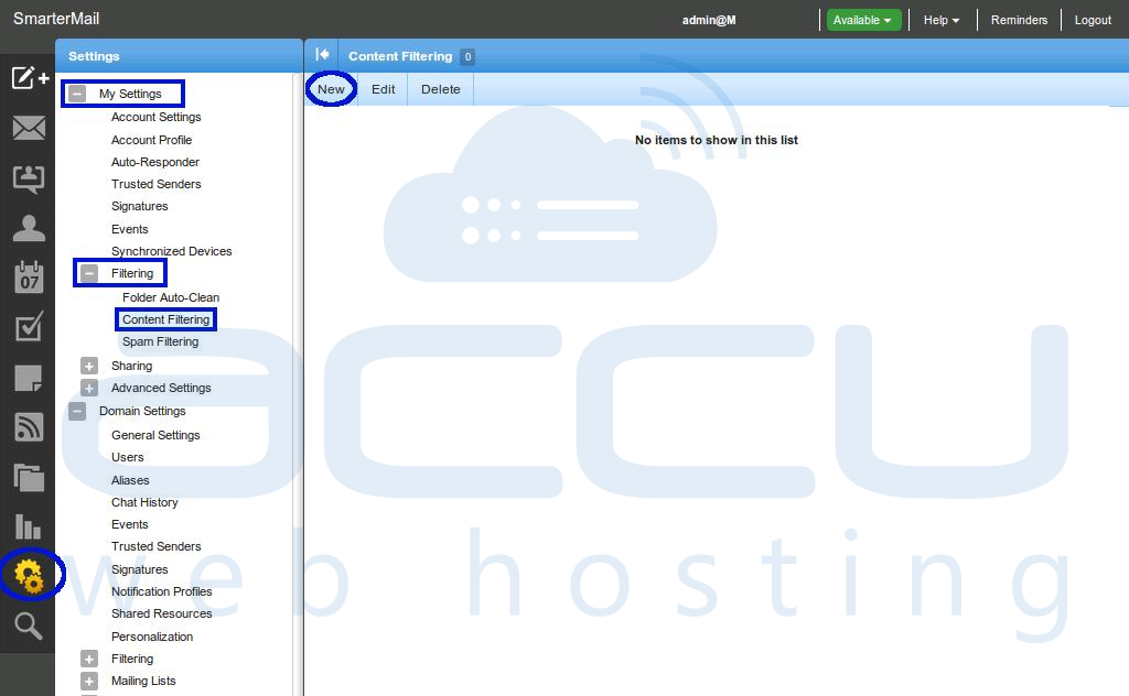 Create New Content Filtering in SmarterMail