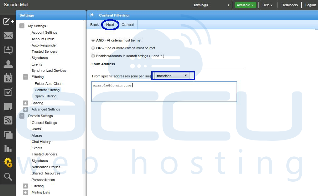Specify Filtering Criteria and click on Next