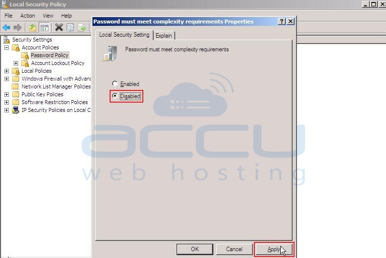 Disable Password Policy must Meet Complexity Requirement Option