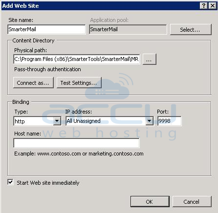 Set Physical Path and Port-Bindings for SmarterMail Website