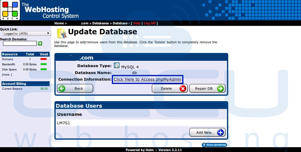 Access phpMyAdmin to Export Backup