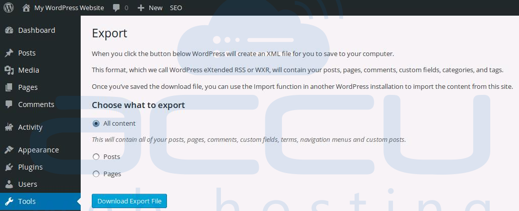 Export WordPress Website