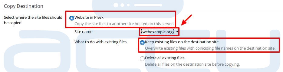 Select the option Website in Plesk